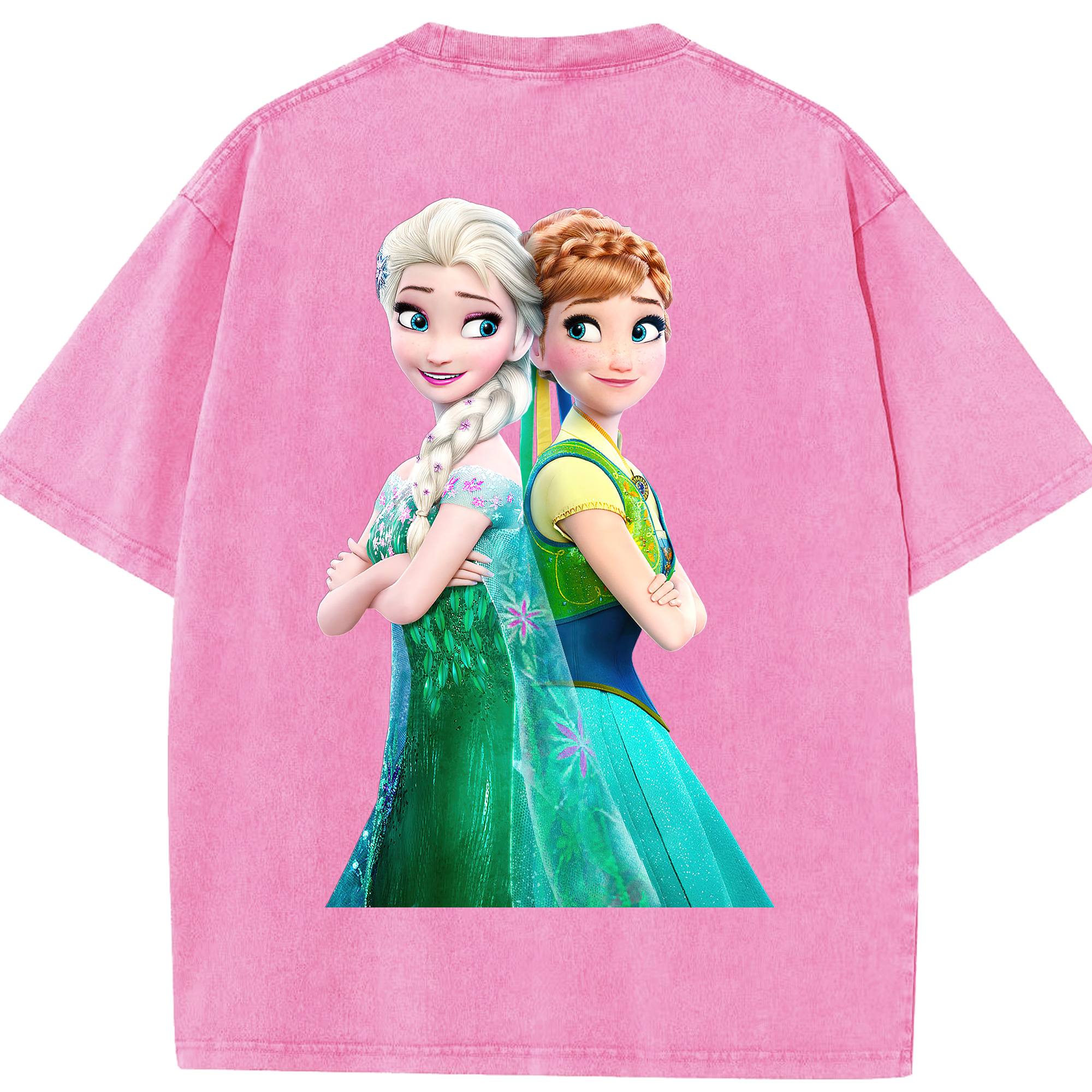 （画像用） アナと雪の女王 アンナ エルサ Frozen Anna Elsa 綿100% ヴィンテージ風 半袖Tシャツ（背面プリント）